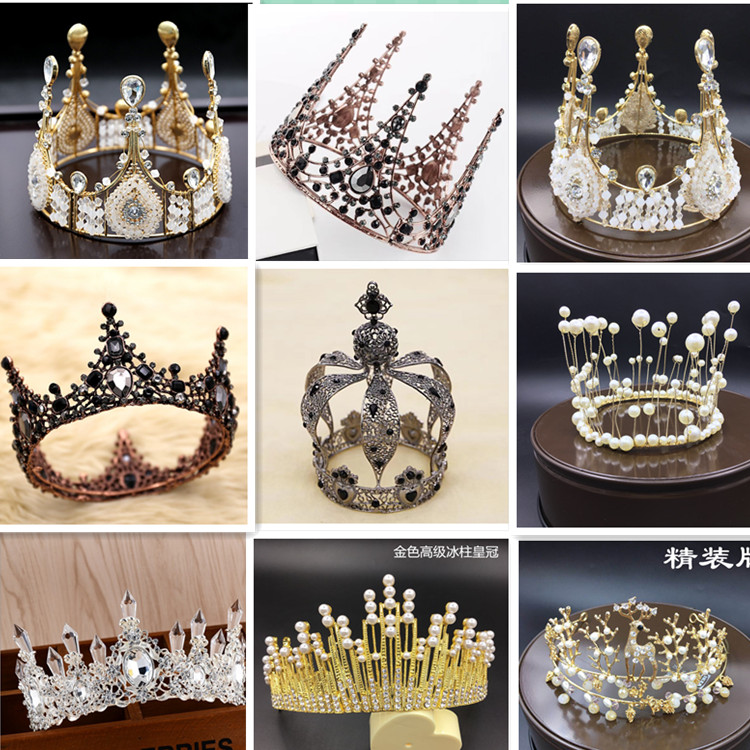 Boutique cake baking decoration bride European alloy lace crown birthday accessories with hand-made queen big round headdress