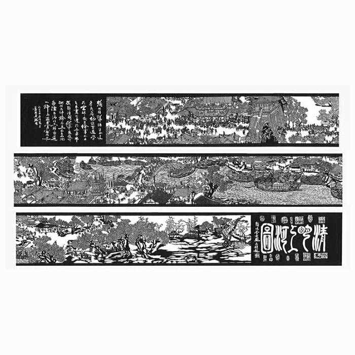 Qingming Upper River Map Large Paper Cut Material Pattern Copy The bottom copy Black and white engraved paper pattern Send red paper