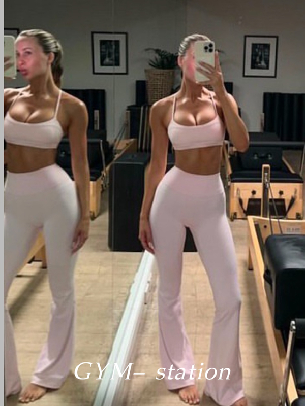 European and American Style Double-Sided Brushed Wide-Leg Pants, Same Style as Csb, Ice Micro-Flare Pants for Yoga and Pilates
