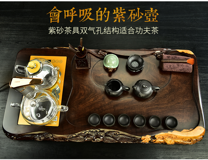 The beginning day, The tea set home a whole plate automatic snap ebony wood tea tray was violet arenaceous kung fu tea set