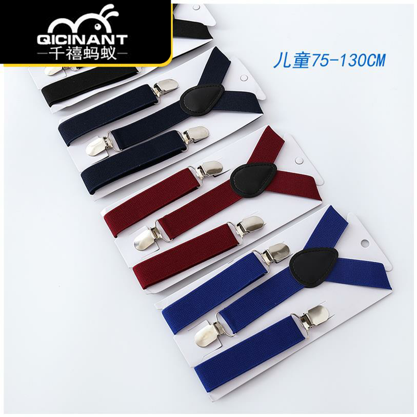 Boys and girls baby children's suspenders clip trousers elastic suspenders black anti-drop elastic suspenders clip