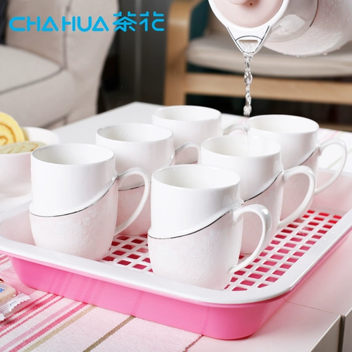 茶花 Пластиковая двухэтажная сушилка, прямоугольный чайный сервиз для домашнего использования со стаканом