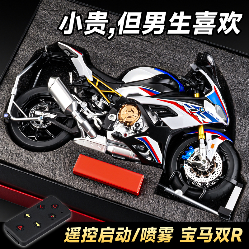 Bmw S1000Rr Motorcycle Model, Ignitable Alloy Simulation Motorcycle, Collectible Figure for Boys, Gift for Men