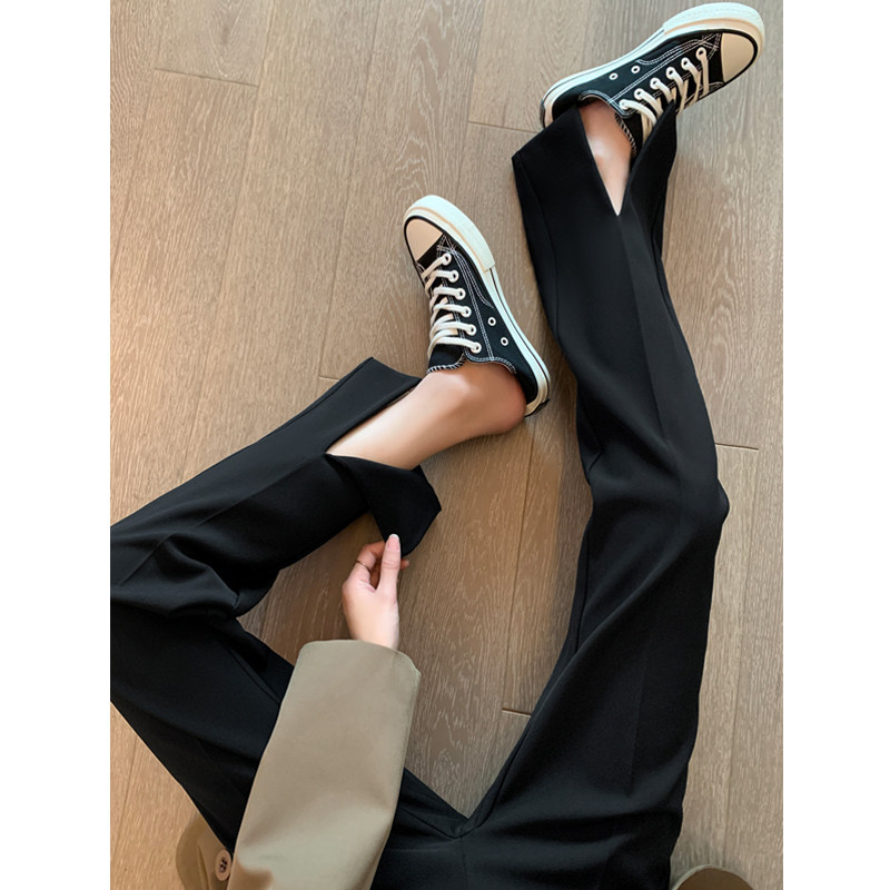 Black front open fork Western suit pants female summer thin section small sub high waist display slim fit straight cylinder towlegged underpants