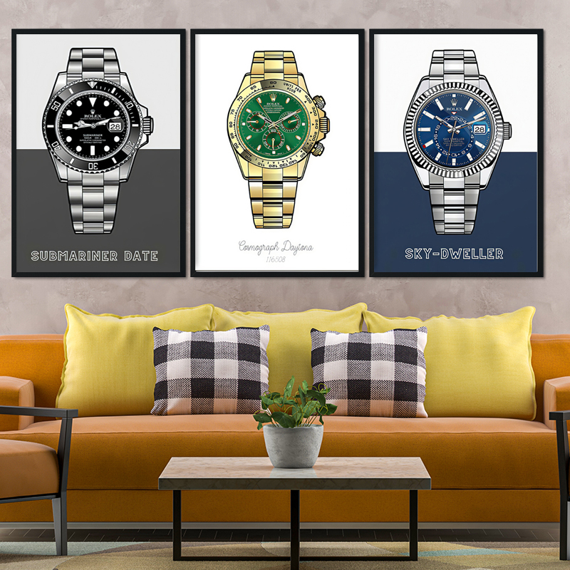Cartoon Rolex Panerai Omega Posters and Wall Art Luxury Watch Design Studio Repair Shop Light Luxury Decorative Paintings