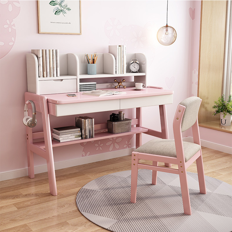 Desk home pink 1m 1 2m junior high school boy desk adult desk all solid wood study table low bookshelf