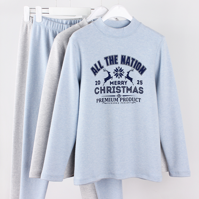 Three-needle pure cotton heating pants boys middle-aged children's autumn clothes sanitary pants comfortable velvet thickened high-neck cotton sweater winter