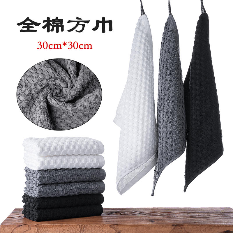 Five-Pack Thick Absorbent Pure Cotton Solid Color Small Square Towels for Restaurant Bar Counter Cleaning, Kindergarten Hand Towels
