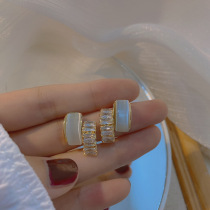 925 Earrings Korean Dongyin Needle Personalized Double-layer Inlaid Zirconium Earrings Geometric Opal Earrings New Gate