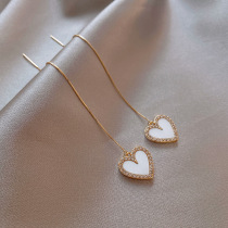 Tassel silver needle love diamond earrings show face thin earrings womens long 925 heart-shaped net red super fairy earrings earrings