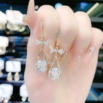 Crystal bow zircon earrings female 2021 new net red light luxury temperament earrings Japanese and Korean all-match water drop earrings