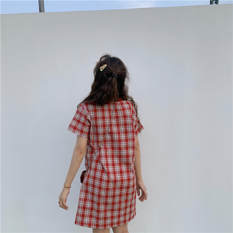 VK旗艦店 韓系格紋復古文藝polo短袖洋裝