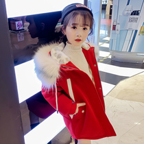Girls cotton clothes 2021 new childrens clothing childrens winter clothing cotton padded jacket Red Coat girls red coat