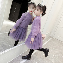 Girl dress 2021 autumn and winter New sweater dress foreign style princess dress little girl plus velvet childrens skirt new year
