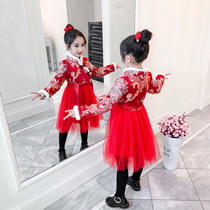Red New Years dress girl Tang dress Princess dress Chinese style Winter Childrens New Years dress Hanfu thick New Year baby