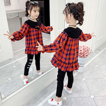 Girls T-shirt autumn dress foreign style 2021 new childrens fashion fashionable skirt Net red body shirt dress Tong Long Sleeve