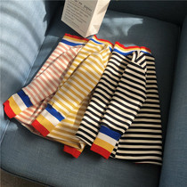 Girls base shirt 2021 new autumn and winter plus velvet thickened half high collar children one velvet stripes