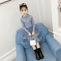 Girls Long Sleeve Dress Autumn Winter 2021 New base skirt Mesh Knitted Skirt Childrens Princess Dress Children New Year