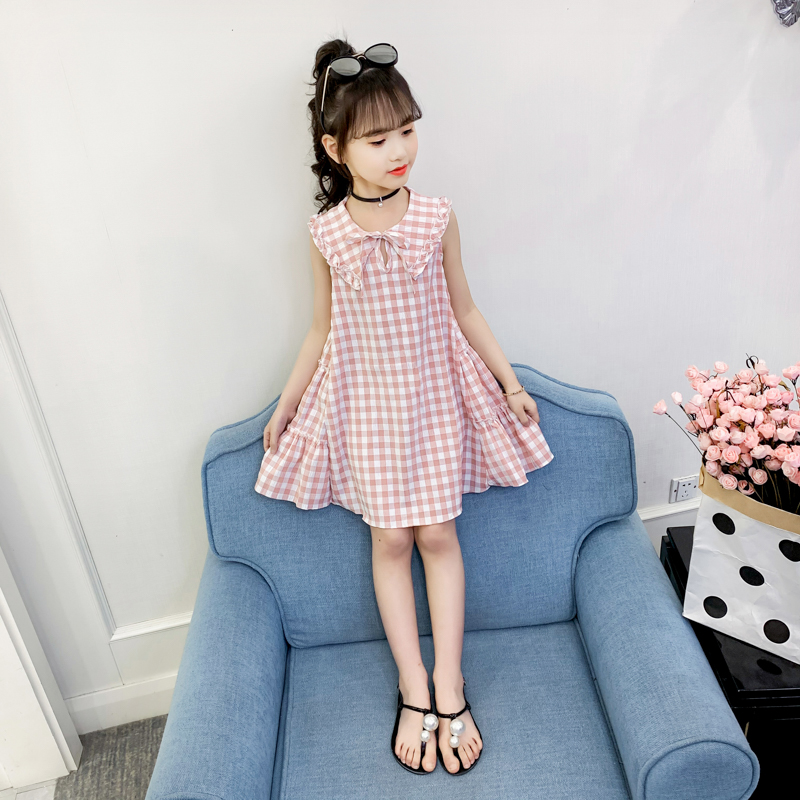 Cô gái ăn mặc 2020 váy Little Girl Summer ăn mặc công chúa váy New Summer Phong cách ăn mặc trẻ em sọc ca rô váy trẻ em.