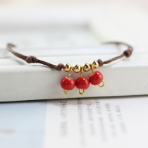 Porcelain Bead Fruit Korean version of mens and womens retro anklet simple fashion small Bell anklet summer hand-woven foot rope