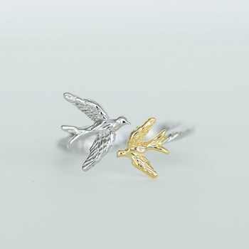 Yuqi sterling silver s925 gold and silver bird retro swallow opening adjustment ring new chinese style gift for girlfriend