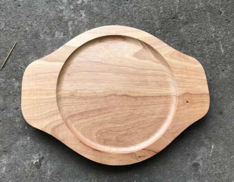Special thickened round steak teppanyaki double-eared oak board tray thermal insulation bubble chicken stone pot board pad commercial