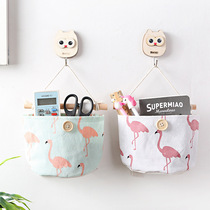  Cute cotton and linen fabric storage hanging bag Household dormitory back door wall-mounted storage bag hanging pocket wall-mounted storage bag
