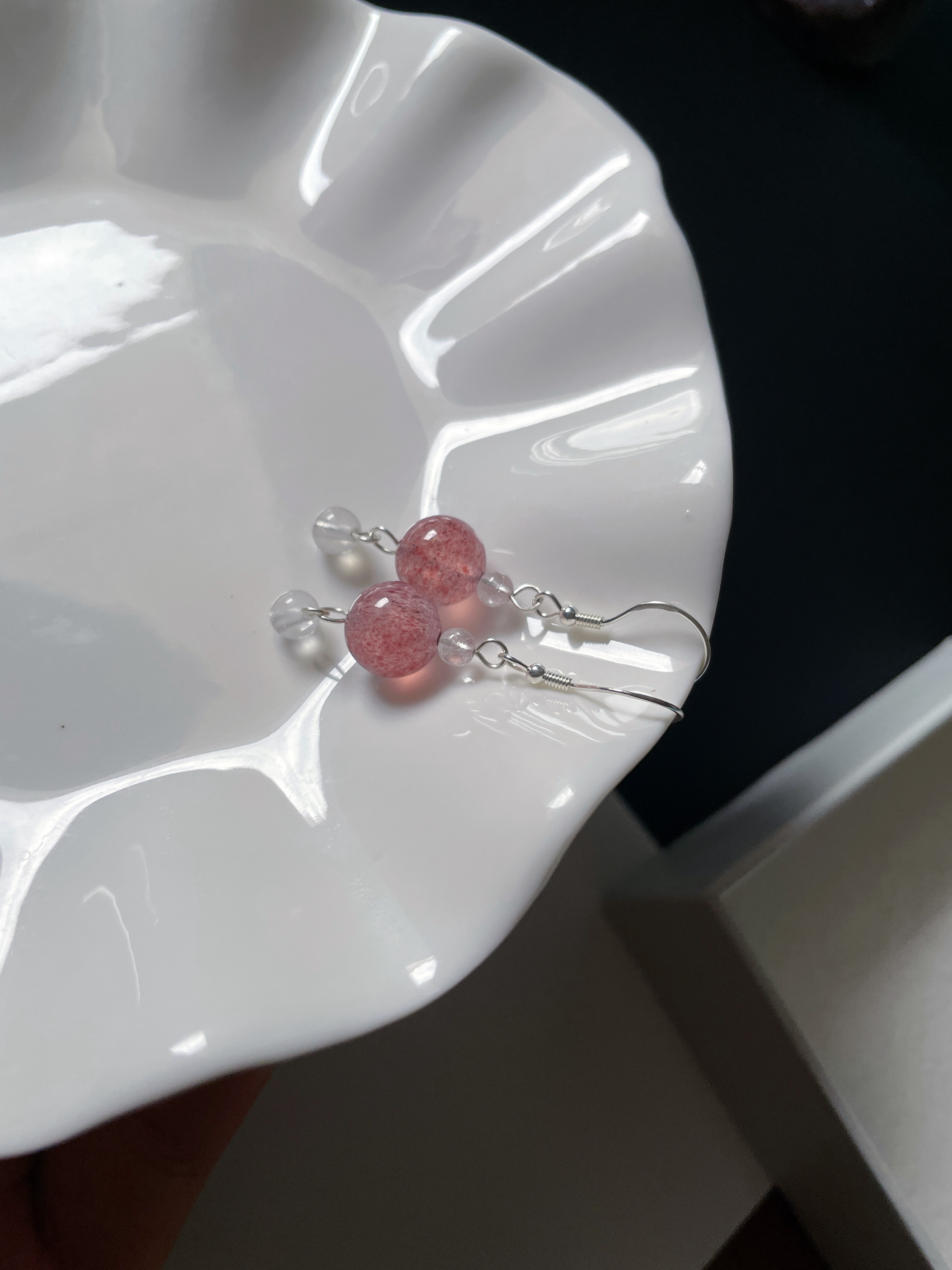 Серьги 天然水晶耳坠925纯银旺爱情粉草莓晶蓝月光耳钩耳环桃花耳饰服装配饰