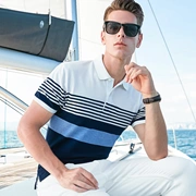 Jamie nam 2019 hè mới thời trang rực rỡ sọc áo cotton nam ngắn tay áo thun polo - Polo