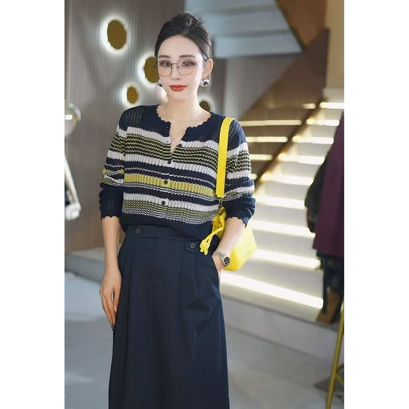Spring Fashion Casual Versatile Stylish Internet Celebrity Striped Boat Neck Women's Long-Sleeve Knit Sweater 6W+*8901