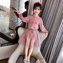 UK Next Kiss2021 new spring Korean style skirt tide wear middle and large childrens two-piece girls  suit
