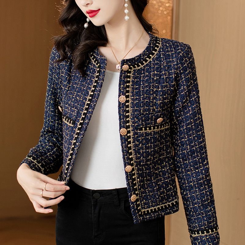 French-Style Tweed Jacket with Ribbon Trim for Women, 2025 Autumn and Winter New Model, Elegant and Sophisticated, Slim-Fit Coat