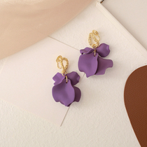 Earrings 2021 New Tide Super fairy temperament Net red flowers purple petals earrings mosquito incense plate earthen ear clip