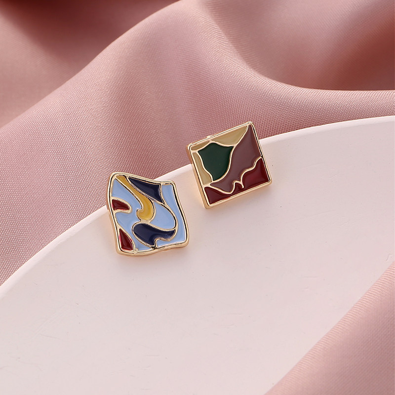 Super love ab style asymmetrical design sense Matisse artistic sense oil painting graffiti earring temperament no ear hole ear clip female