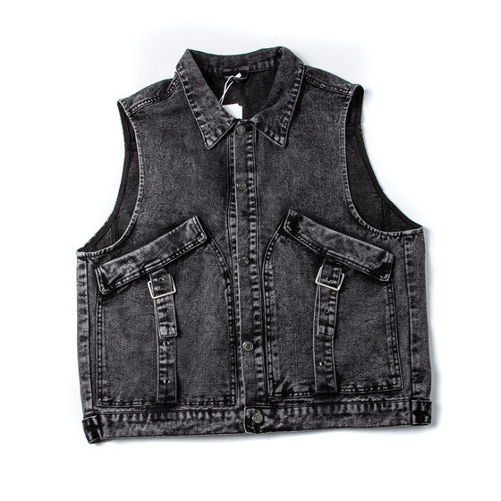 春秋季牛仔马甲男士复古做旧大码无袖马夹坎肩工装大口袋背心外套