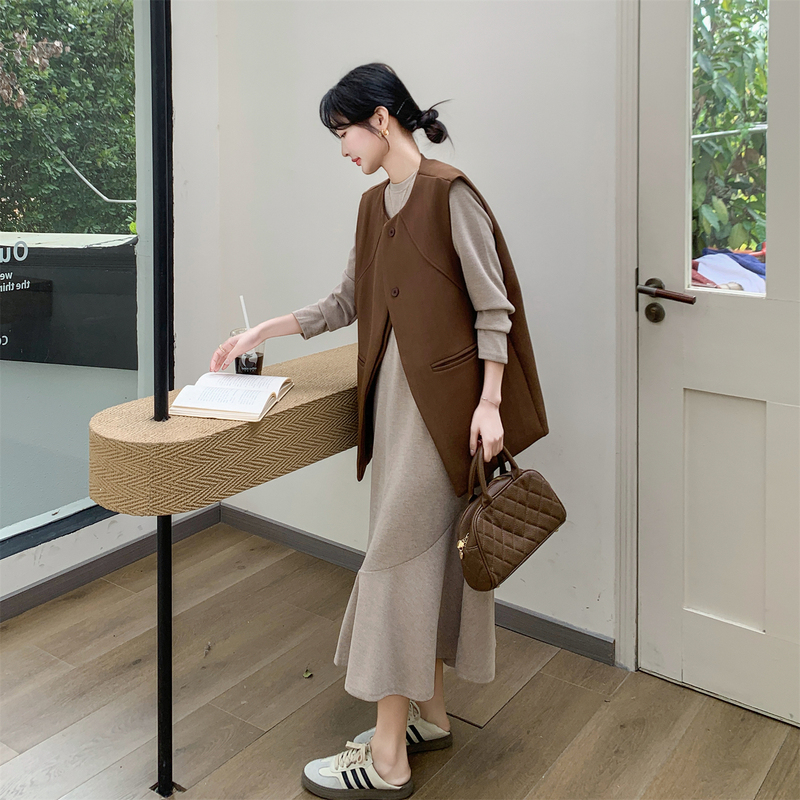 Casual Vest Dress Women's Suit Spring and Autumn Korean Style New Trendy Popular Style Elegant Outfit Fishtail Long Skirt Age-Reducing