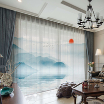 Chinese style light luxury living room landscape screen curtain High-end atmosphere Modern new Chinese zen ink landscape painting curtain
