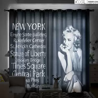 Nordic ins luxury studio fashion shop retro industrial style black and white beautiful Monroe semi-blackout curtain