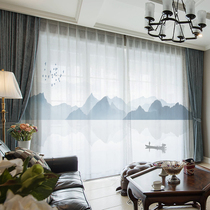Chinese style Chinese style Elegant ink landscape Home museum Restaurant Hotel box hall Translucent curtains Personalized customization