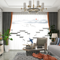 Light luxury high-end living room New Chinese window screen Bay window Floor-to-ceiling window screen Hotel office hall translucent curtain customization