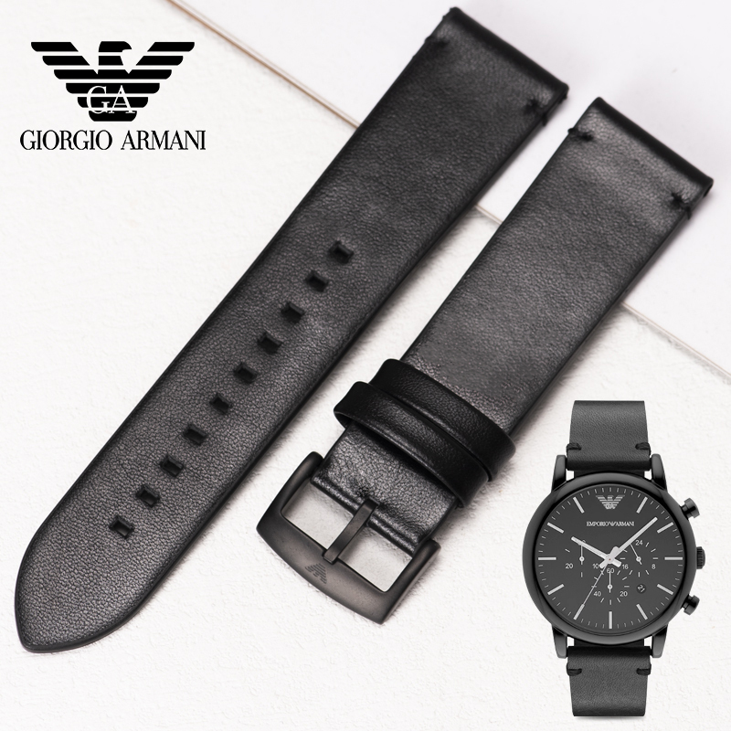 Armani Genuine Leather Watch Strap for Men, Black Warrior Ar1918 1919 1970 60008 60048 Cut-Edge Watch Chain Armani Genuine Leather Watch Strap for Men, Black Warrior Ar1918 1919 1970 60008 60048 Cut-Edge Watch Chain
