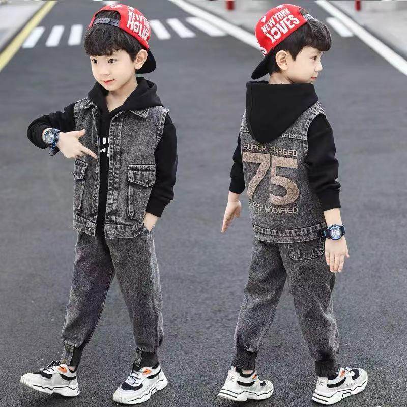 Children's clothing spring boy denim suit spring and autumn 2022 new big children's handsome autumn vest three-piece suit