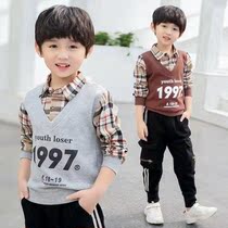Boy fake two shirts collar spring autumn clothing 2022 new CUHK child pure cotton long sleeve child streaked bottom shirt tide