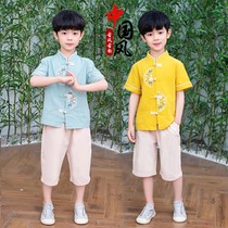 Childrens ancient dress cotton linen suit short sleeve boy summer clothes hanfu 2022 new Summer Chinese Wind Down Costume Show Suit