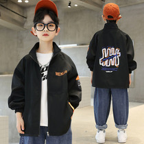 Boys autumn windbreaker jacket middle and big childrens stand-up collar jacket top 2022 new childrens spring and autumn clothes foreign style