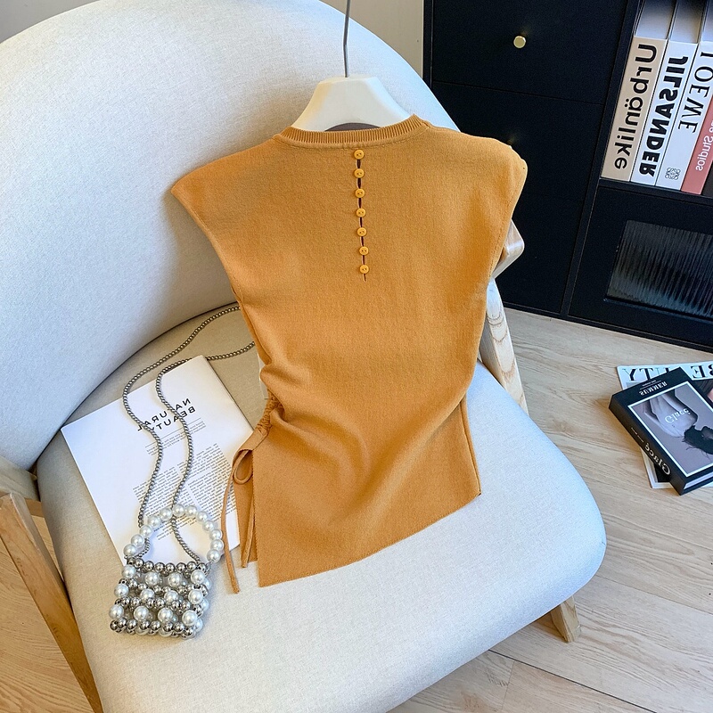 High-End Brand Clearance Women's Clothing: Backless Sleeveless Knit Top with Drawstring Waist for Summer