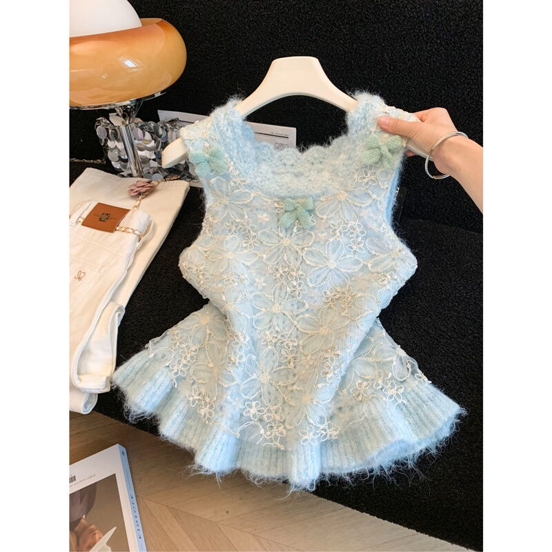 French-Style Heavy Lace Vest for Women, 2026 Autumn and Winter New Stylish Outerwear, Layered Wear, Slimming Sweater Vest French-Style Heavy Lace Vest for Women, 2026 Autumn and Winter New Stylish Outerwear, Layered Wear, Slimming Sweater Vest