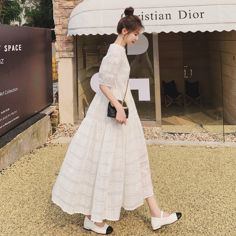 White Fairy-Like Sweet and Gentle French-Style Dress for Women, Summer 2026 New High-Waisted Slimming Mori-Style Long Dress