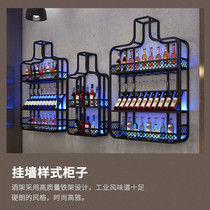 Bar wine rack wine cabinet wall hanging industrial wind Wine Rack restaurant creative wall rack against wall luminous iron wine cabinet