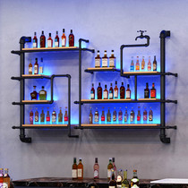 Red wine rack wall hanging bar wine rack wine cabinet bar loft iron frame retro industrial wind upper wall hose rack